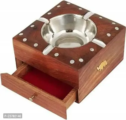 Sheesham Wood Handicraft Cigarette Ash Tray For Home And Car With draw Brown Wood, Brass Ashtray (Pack of 1)