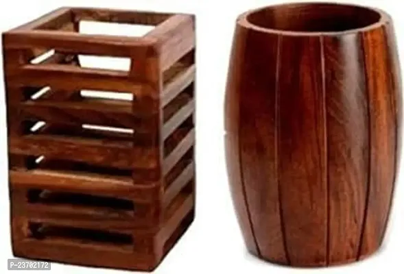 Pure Sheesham Wood PEN PENCIL HOLDER Combo (Brown)