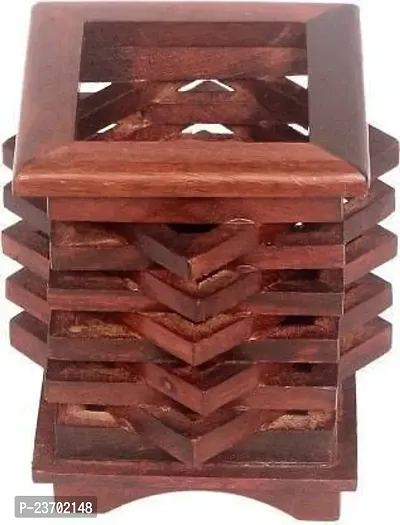 Pen Stand Decorative Showpiece (Wood, Brown)-thumb0