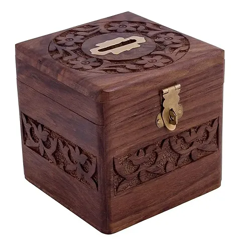 Handmade Wooden Coin Box, Money Storage Box,Wooden Piggy Bank, Money Bank,
