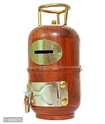 Gas Cylinder Shape Wooden Coin / Money / Piggy Bank Saving Box. - (Gift for Kids | Boys/Girls | Toy | Made with Rosewood)-thumb0
