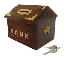 Handmade Wooden Cottage Money Bank Hut Style Piggy Coin Box (4 Inch)-thumb3
