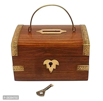 Wooden Money Box with Lock Piggy Bank Coin Box Children Gifts-thumb0