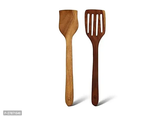Neem Wood Spoon, Compact Flip, Spatula/Ladle for Cooking Dosa,Roti,Chapati, Soup and Vegetables | Premium Wooden Kitchen Tools | No Polish | Non-Stick | Handcarved (Set of 2)-thumb0