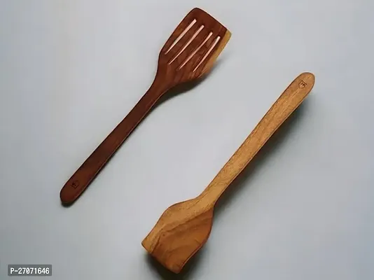Neem Wood Spoon, Compact Flip, Spatula/Ladle for Cooking Dosa,Roti,Chapati, Soup and Vegetables | Premium Wooden Kitchen Tools | No Polish | Non-Stick | Handcarved (Set of 2)-thumb2