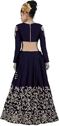 Femisha Creation New Girls Taffeta Satin Semi-stitched Lehenga Choli (10-11 Years, Blue)-thumb1