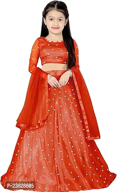 Femisha Creation Girls Soft Net Latest Embroidered Lehenga Choli (7-8 Years, Red)