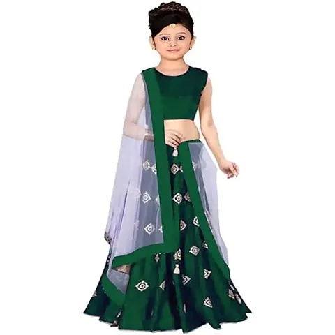 Banglory Satin Simple Butti Work Kids Girls Wedding Wear Semi Stitched Lehenga Choli_(It's 8-13 Years Girls)_Free Size.