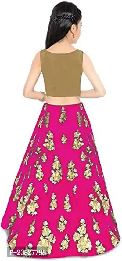 Femisha Creation Taffeta Satin Girls Lehenga Choli (7-8 Years, Pink)-thumb2