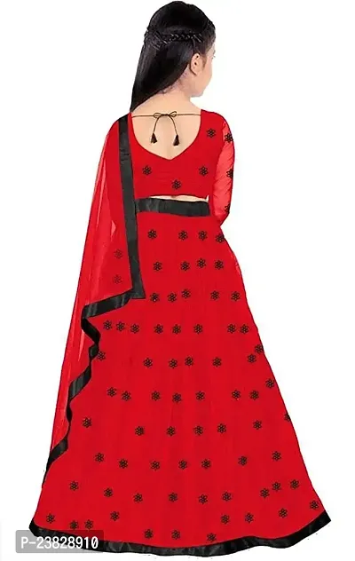 Femisha Creation Kids Net Embrodaried Semi Stitched Lehenga Choli With Dupatta (7-8 Years, Red)-thumb2