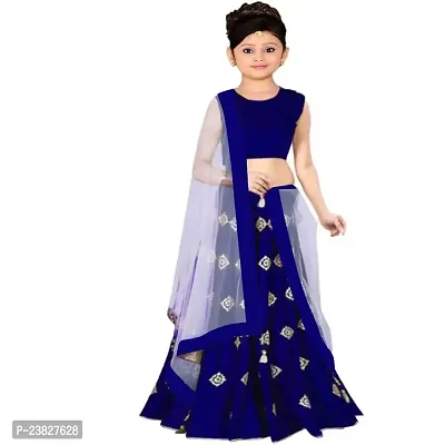 Femisha Creation Girls' Satin Lehenga Choli (K_Silver_Butti_Royal_Royal Blue_9-10 Years)-thumb0