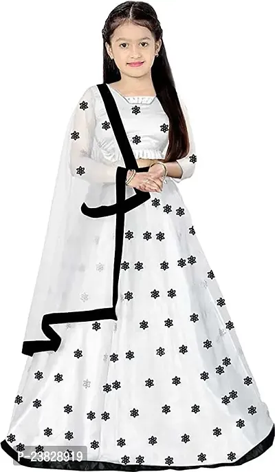 Femisha Creation Kids Net Embrodaried Semi Stitched Lehenga Choli With Dupatta (7-8 Years, White)