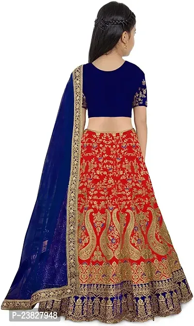 Femisha Creation Girls Satin Lehenga Choli (5-6 Years, Red)-thumb2