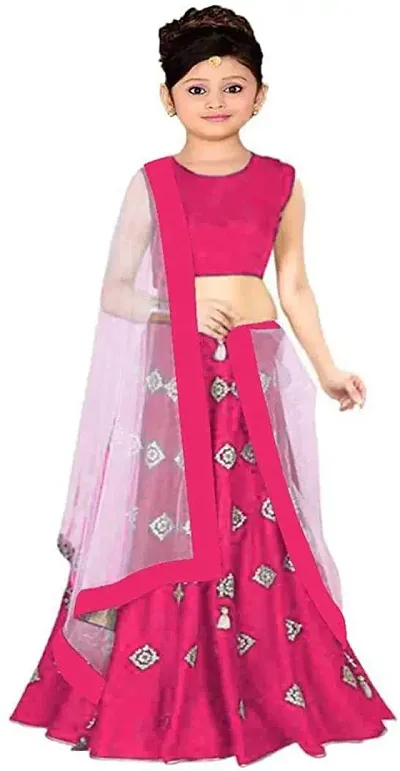 Femisha Creation Girls Satin Designer Lehenga Choli (6-7 Years, Pink)