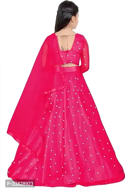 Femisha Creation Girl's Net Semi-Stitched Lehenga Choli Width Dupatta (10-11 Years, Pink)-thumb2