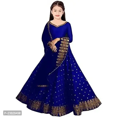 Femisha Creation Girls Lehenga Choli (7-8 Years, Royal Blue)-thumb0