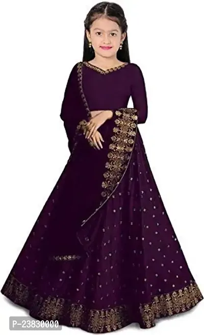 Femisha Creation Taffeta Satin Semi stitch girls lehenga choli (6-7 Years, Purple)-thumb0