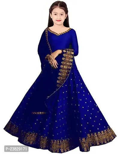 Femisha Creation Taffeta Satin Semi stitch girls lehenga choli (11-12 Years, Blue)