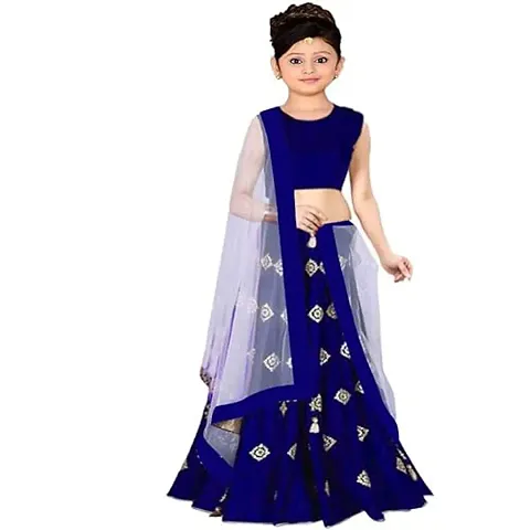 F Plus Fashion Satin Embroidered Kids Girls Traditional Semi Stitched Lehenga Choli _Suitable To 8-13 Years Girls .