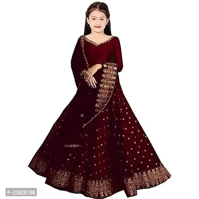 Femisha Creation Girls Lehenga Choli (11-12 Years, Maroon)-thumb0