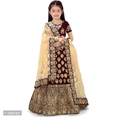 Femisha Creation Taffeta Satin Girls Lehenga Choli (4-5 Years, Maroon)-thumb0