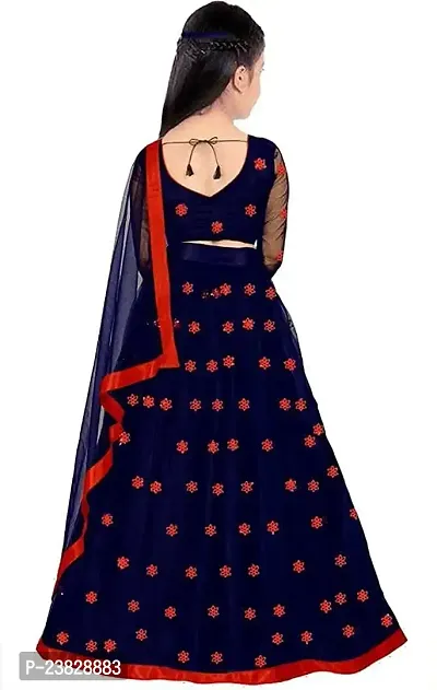 Femisha Creation Kids Net Embrodaried Semi Stitched Lehenga Choli With Dupatta (5-6 Years, Blue)-thumb2