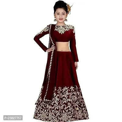 Femisha Creation Satin Embroidered Kids Girls Lehenga Choli-thumb0