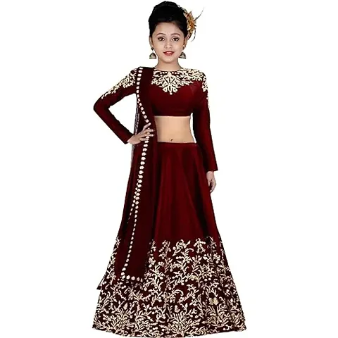 Femisha Creation Satin Embroidered Kids Girls Lehenga Choli