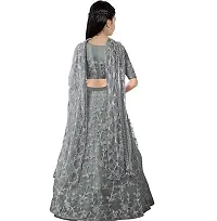 Femisha Creation Girls Net Heavy Work Wedding Semi Stitched Lehenga Choli With Dupatta Set (9-10 Years, Grey)-thumb1