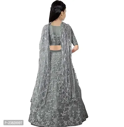 Femisha Creation Girls Net Heavy Work Wedding Semi Stitched Lehenga Choli With Dupatta Set (9-10 Years, Grey)-thumb2