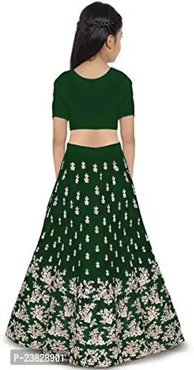 Femisha Creation Girls Embroidered Lehenga, Choli and Dupatta Set (8-9 Years, Green)-thumb2