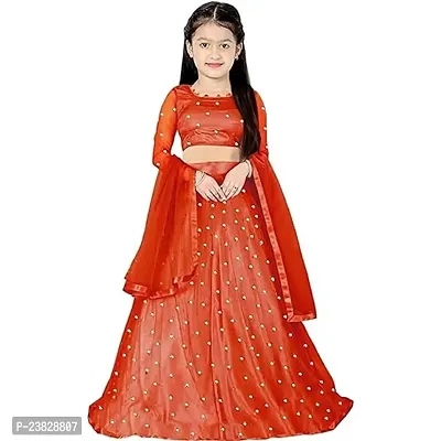 Femisha Creation Girls Soft Net Latest Embroidered Lehenga Choli (3-4 Years, Red)-thumb0