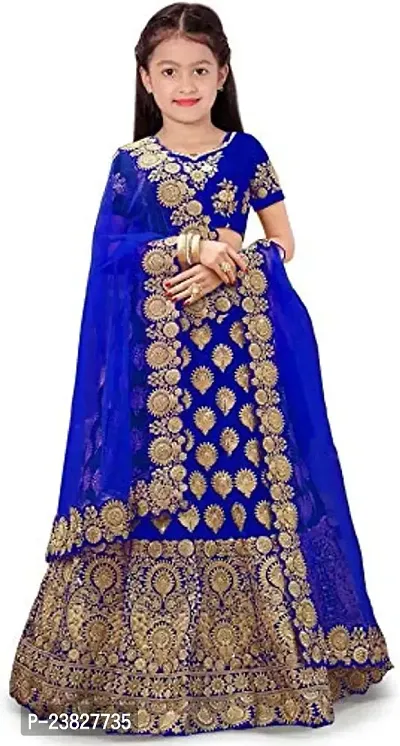 Femisha Creation Taffeta Satin Girls Lehenga Choli (4-5 Years, Royal Blue)