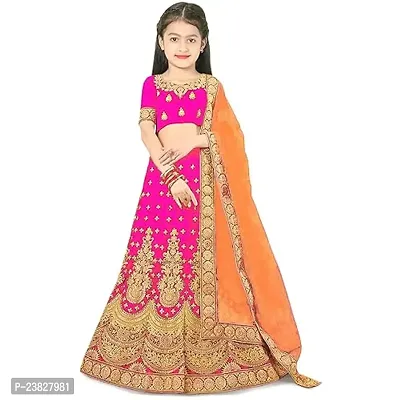 Femisha Creation Taffeta Satin Kids Girls Lehenga Choli (12-13 Years, Pink)