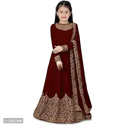 Femisha Creation Taffeta Satin Girls Gown (12-13 Years, Maroon)