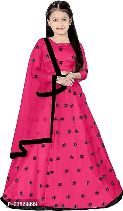 Femisha Creation Kids Net Embrodaried Semi Stitched Lehenga Choli With Dupatta (5-6 Years, Pink)