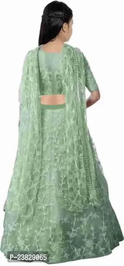 Femisha Creation Girls Net Heavy Work Wedding Semi Stitched Lehenga Choli With Dupatta Set (11-12 Years, Pista)-thumb2