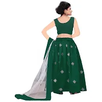 Green Satin Simple Design Girl's Wedding Wear Semi Stitched Lehenga Choli-thumb1