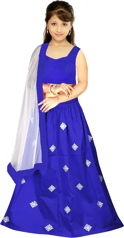 F Plus Fashion Girl's Banglory Satin Semi-Stitched Lehenga Choli (8-13 Years)