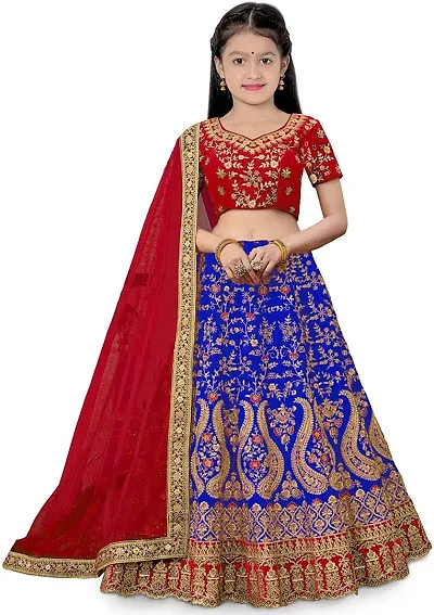 Femisha Creation Girls Taffeta Silk Lehenga Choli (4-5 Years, Pink)