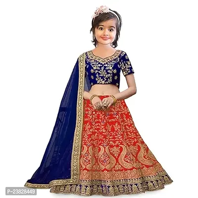 Femisha Creation Girls Taffeta Satin Latest Embroidered Lehenga Choli With Dupatta Set (14-15 Years, Red)