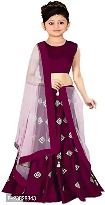 Kids Girl's Embroidered Taffeta silk Semi-Stitched Beautiful Trending Designer Wear lehenga choli for girls 3-15 years Ethnic Wear Chaniya choli for kids girls (3-4 Years, Purple)