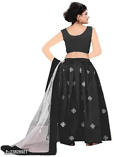 Femisha Creation Girl's Silk Semi-Stitched Lehenga Choli (3-4 Years, Black)-thumb2