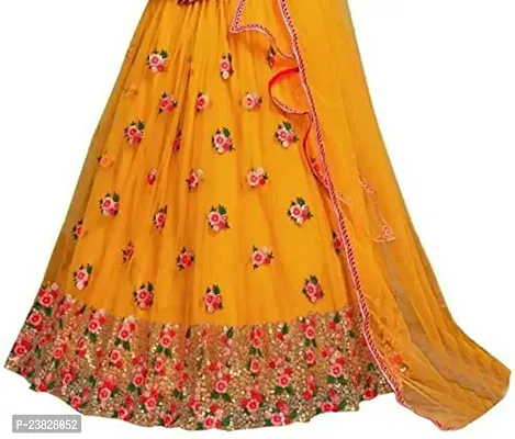 Femisha Creation Girl's Silk Semi-stitched Lehenga choli(FC_K_Alexa_Yellow_13 Years-14 Years)-thumb3