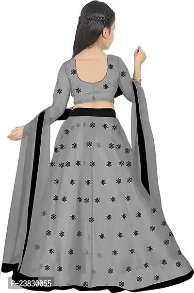 Femisha Creation Kids Net Embrodaried Semi Stitched Lehenga Choli With Dupatta (11-12 Years, Grey)-thumb2