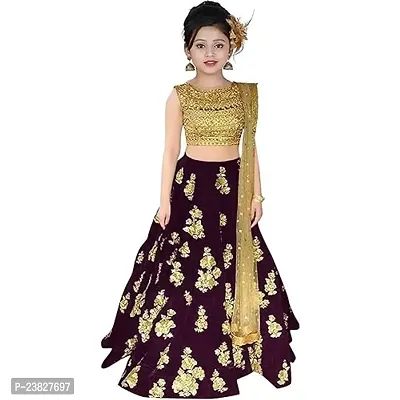 Femisha Creation Taffeta Satin Girls Lehenga Choli (3-4 Years, Purple)