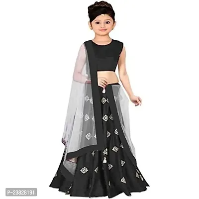 Femisha Creation Girls Satin Designer Lehenga Choli (8-9 Years, Black)