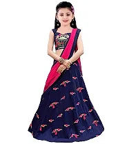 Femisha Creation Girls' Taffeta Silk Semi-Stitched Lehenga Choli (FC_Kids_Blue_Perrat_Navy Blue_Free Size)-thumb1