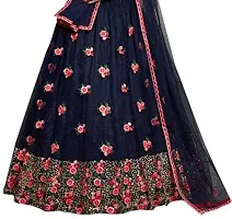 Femisha Creation Girls Satin Flower Work Lehenga Choli (9-10 Years, Navy Blue)-thumb1