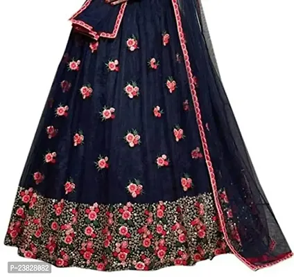 Femisha Creation Girls Satin Flower Work Lehenga Choli (9-10 Years, Navy Blue)-thumb2